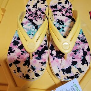 Crocs Women's Yellow and Multicolor Flip Flops